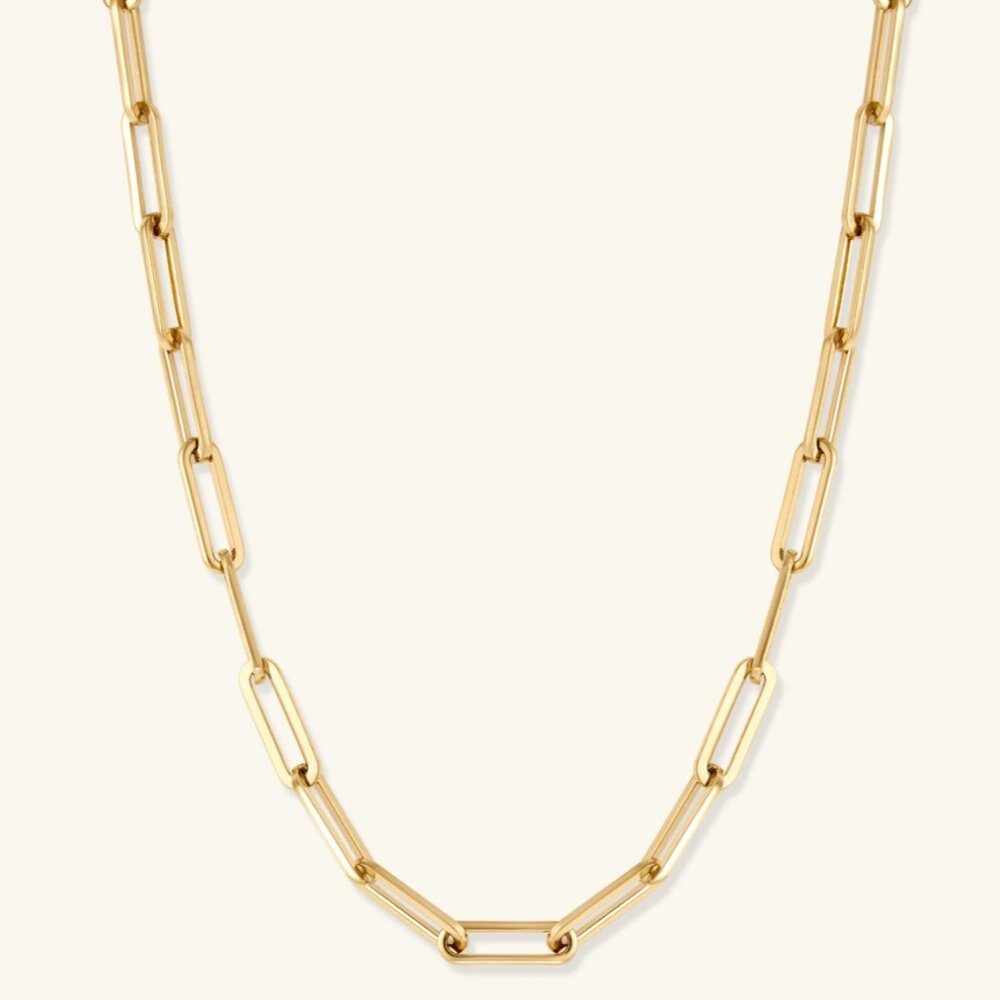 Bold Gold Paperclip Chain Necklace Lightweight Non-Tarnish Layering Necklace